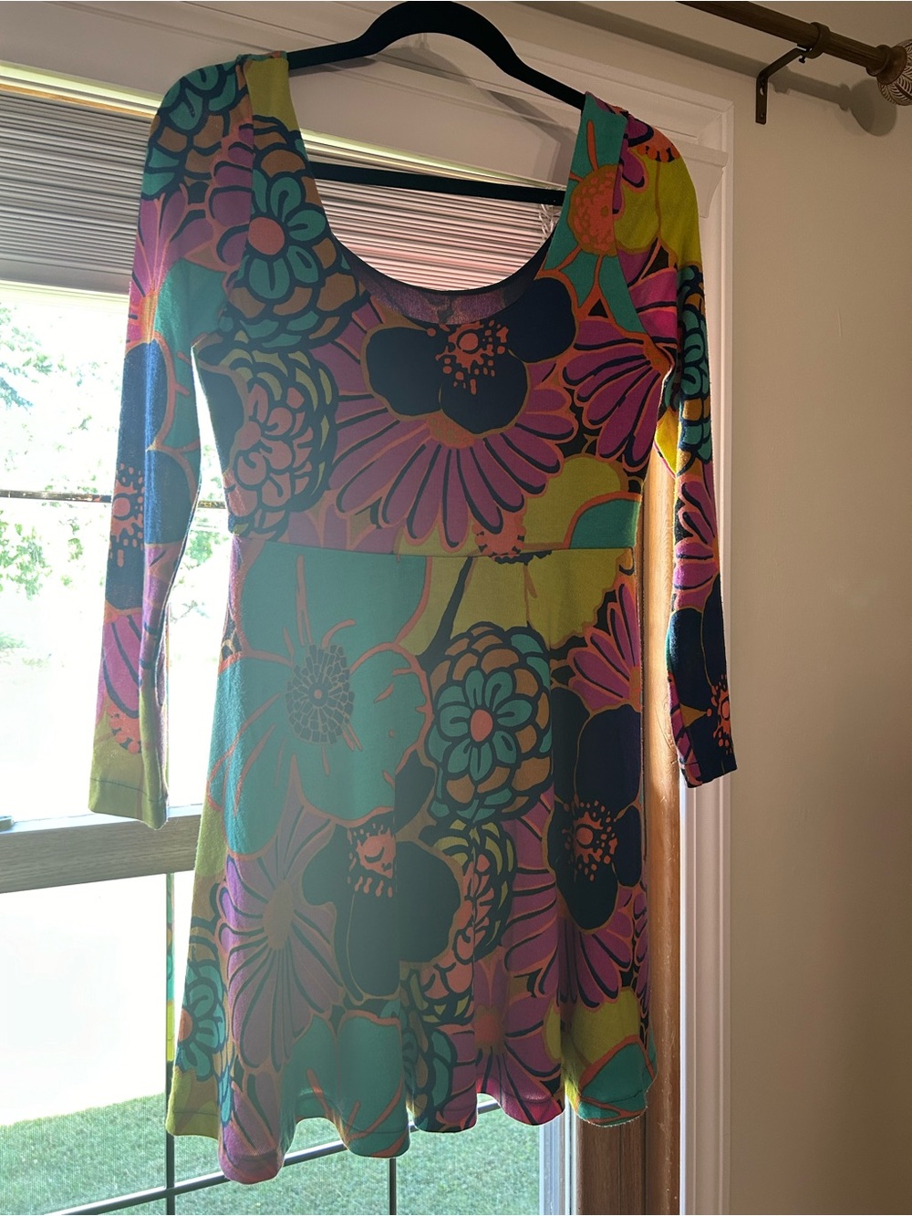 Judith March Long Sleeve Floral Scoop Dress in Turquoise, Pink, Purple and Lime
